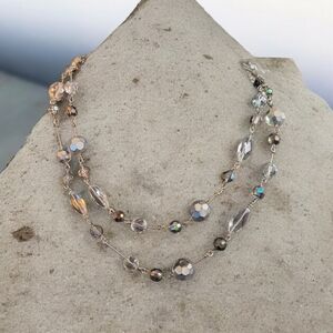 Vintage Cookie Lee Beaded Necklace Silver Tone Double Strand Mid Century Modern
